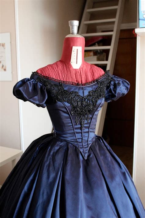 Victorian Ball Gown In Blue Taffeta With Lace Application And Etsy