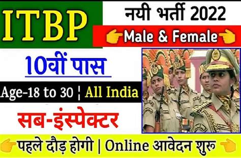Itbp Si Recruitment Notification Sub Inspector Apply Online Form