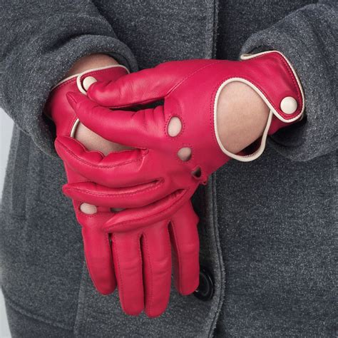 womens contrast trim pink leather driving glove from southcombe gloves pink mittens winter