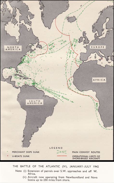 Battle Of The Atlantic Jan July 1942 Mapa