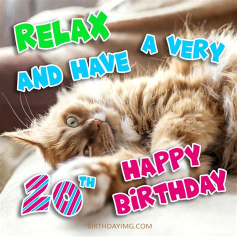 Free 20th Years Happy Birthday Image With Playful Cat