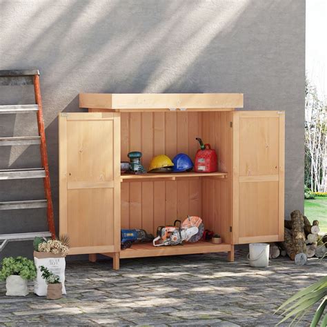 Outsunny Wooden Garden Storage Shed Cabinet Natural Wood