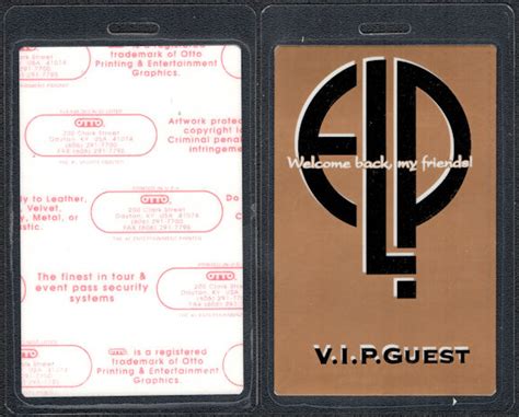 Emerson Lake And Palmer ELP OTTO Laminated Backstage Pass From The Welcome Back My Friends T