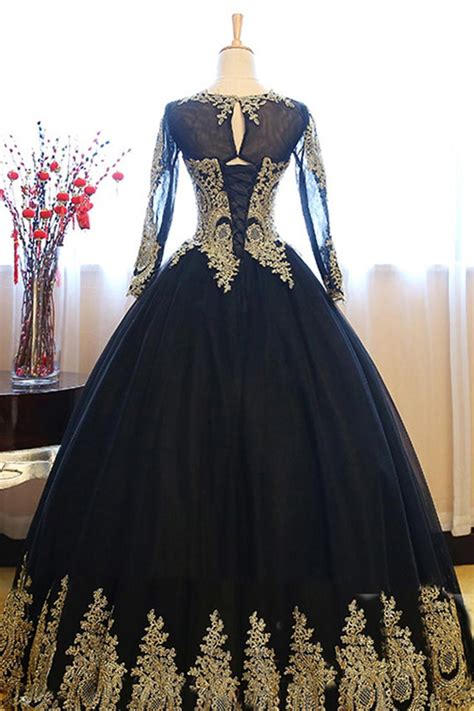 Black Ball Gown Long Sleeves Party Dress Princess Tulle Prom Dress