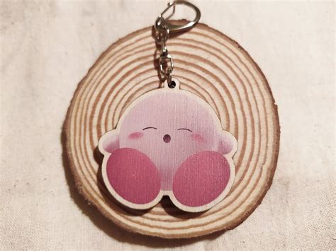 Kirby Wooden Keychain Keyrings Eco Friendly Keychains Etsy