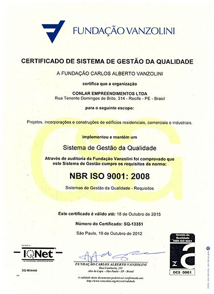 Certificados De Qualidade Conlar Construtora