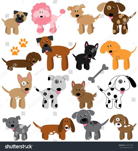 Vector Collection Cute Cartoon Dogs Stock Vector 145772282