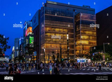 Maison Hermes Flagship Store In The Luxury Ginza District At Night