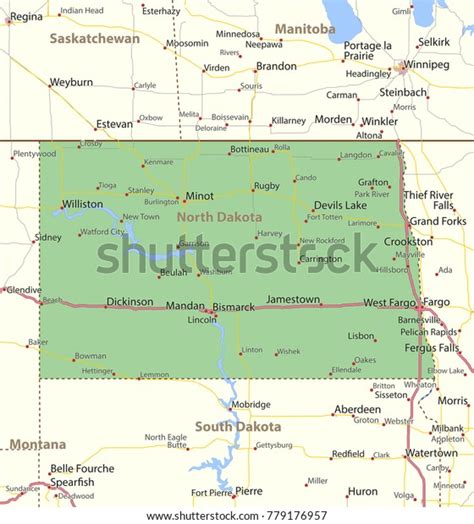 North Dakota Map Shows State Borders Stock Vector Royalty Free 779176957