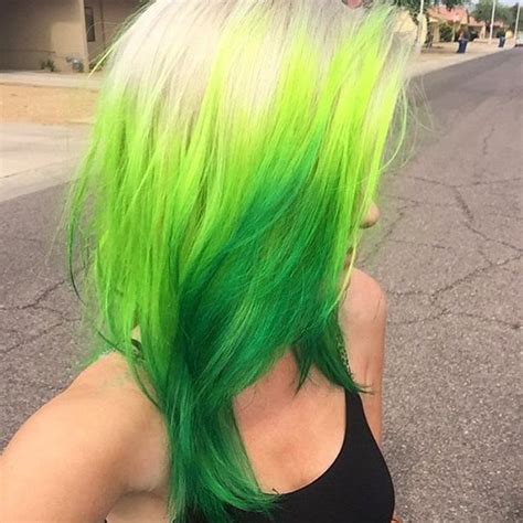 Blondegreen With Neon Green And Dark Green Tips Neon