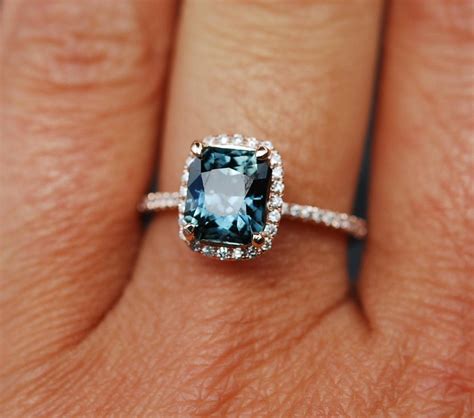 White Gold Teal Sapphire Engagement Ring 3ct Emerald Cut Blue Green