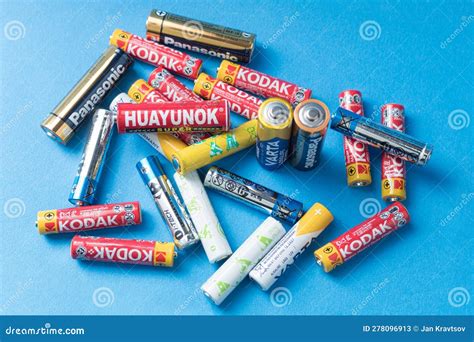 Used Batteries Different Sizes And Brands Of Batteries Editorial Stock