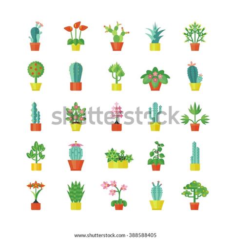 House Plants Flowers Interior Decoration Flat Stock Vector Royalty