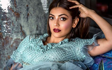 Download Wallpapers Kajal Agarwal Indian Actress Bollywood Blue Dress PhotoShoot Popular