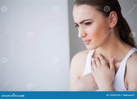 Heart Pain Beautiful Woman Suffering From Pain In Chest Stock Image