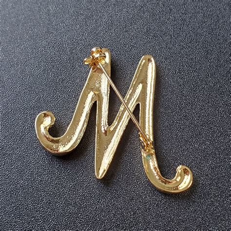 Letter M Brooch Gold Alphabet M Pin Vintage Initial Brooch Pin Etsy