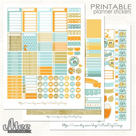 Printable Planner Stickersec Planner Kitfox And Owls Etsy