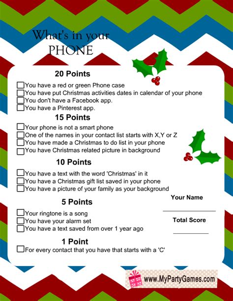 Whats In You Phone Free Printable Christmas Game