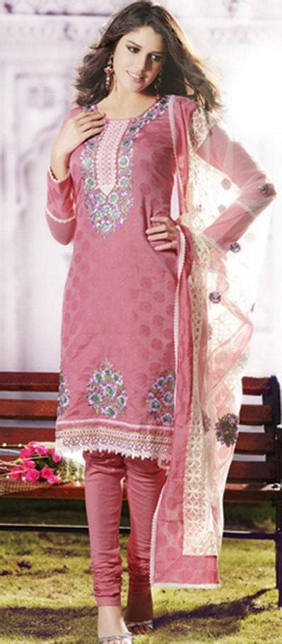 Pink Full Sleeve Brasso Knee Length Churidar Suit 19712 Dress Indian