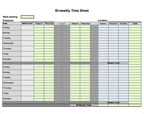 biweekly timesheet template   samples examples