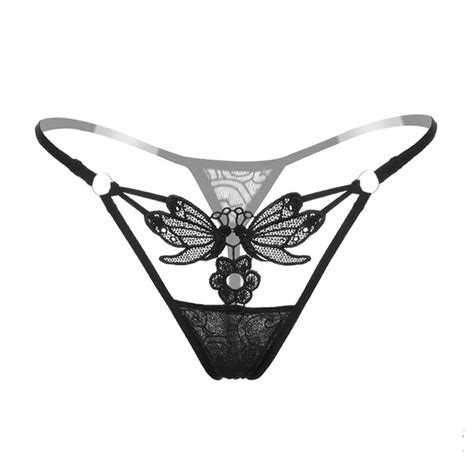 Hot Sale Butterfly Sexy Panties Thong Women G String Underwear Hollow Out Sequined Briefs Low