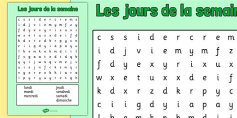 Les jours de la semaine Word Search French - french, days, week