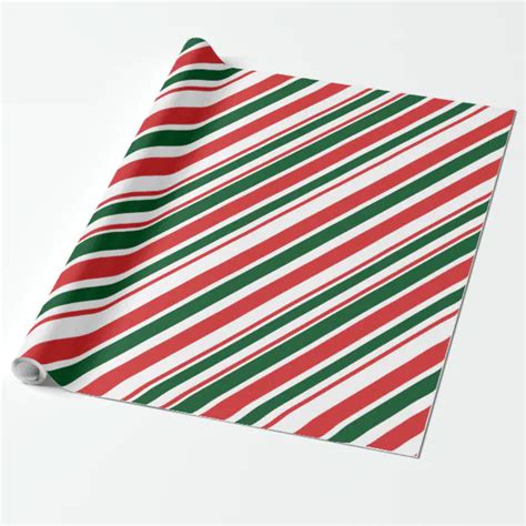 Red Green White Diagonal Candy Stripes Wrapping Paper Zazzle