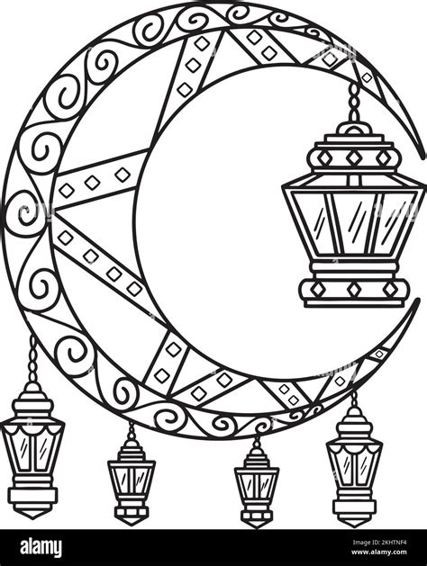 Ramadan Crescent Moon Lanterns Isolated Coloring Stock Vector Image