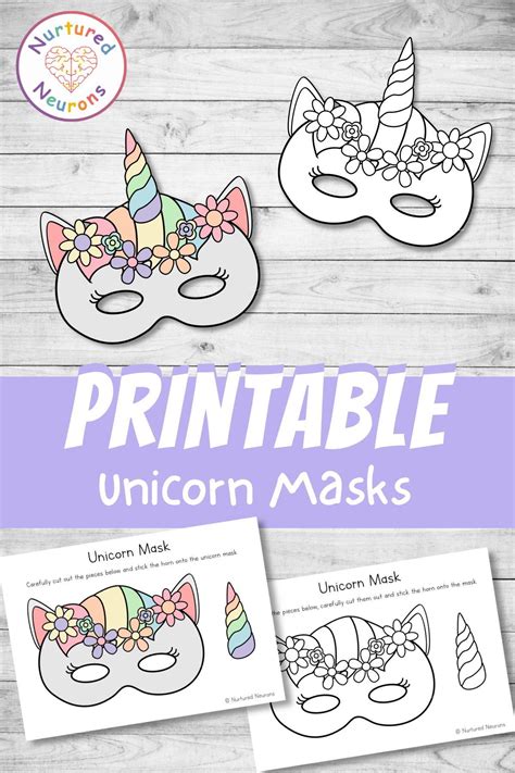 Diy Printable Unicorn Masks Color And Plain Templates Pdf Nurtured