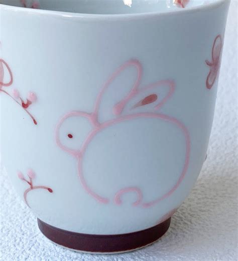 Yunomi Japanese Tea Cup Arita Porcelain Hana Usagi Rabbit Made In Japan