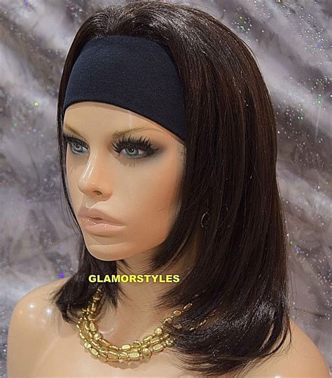 Straight Layered W Headband Attached Brown Full Wig Hair Piece 4 New
