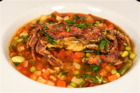 Maryland Style Crab Soup With Crispy Soft Shell Crab Newport
