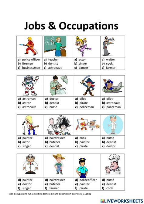 Jobs And Occupations Activity Live Worksheets