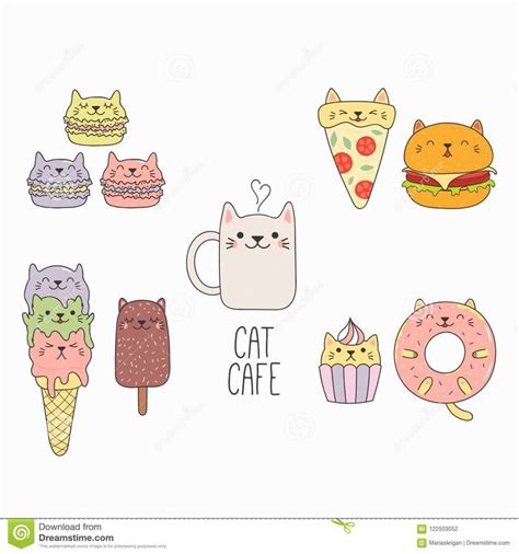Cute Cat Food Drawings Hand Drawn Vector Illustrations How To Draw