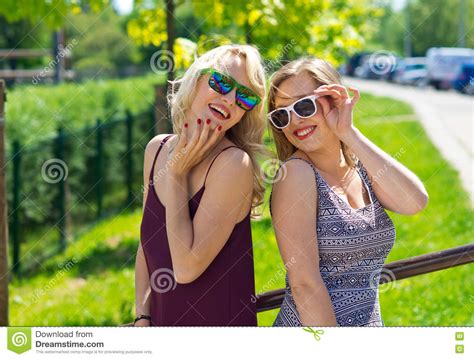 Two Girl Friends Having Fun Stock Photo Image Of Sunny