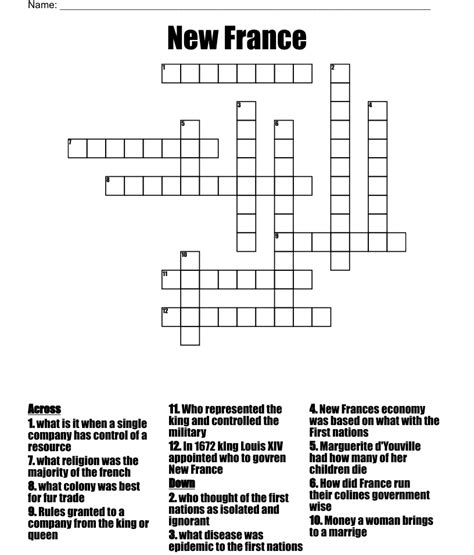 New France Crossword Wordmint