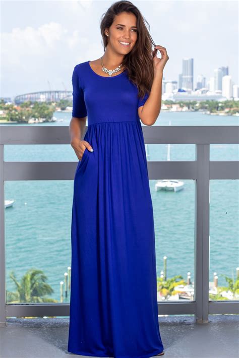 Denim Blue 12 Sleeve Maxi Dress With Pockets Maxi Dress Maxi Dress