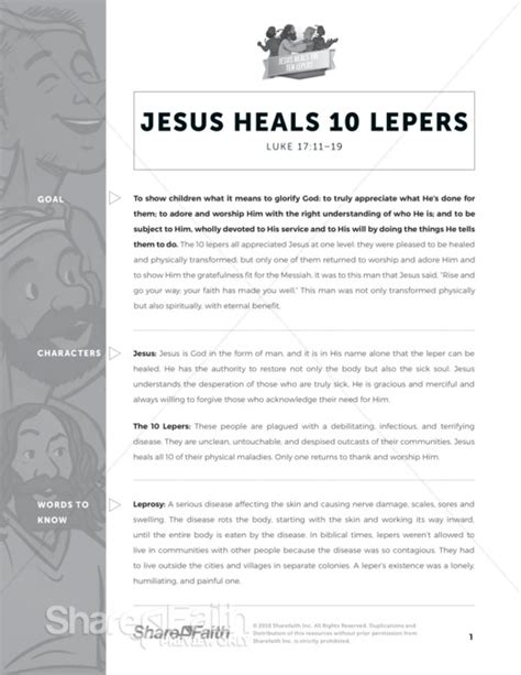 Jesus Heals The Lepers Sunday School Lesson Luke 1711 19 Luke 17