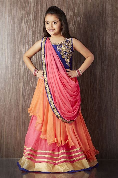 Picture Of Multicolored Color Designer Saree Style Gown Kids Saree