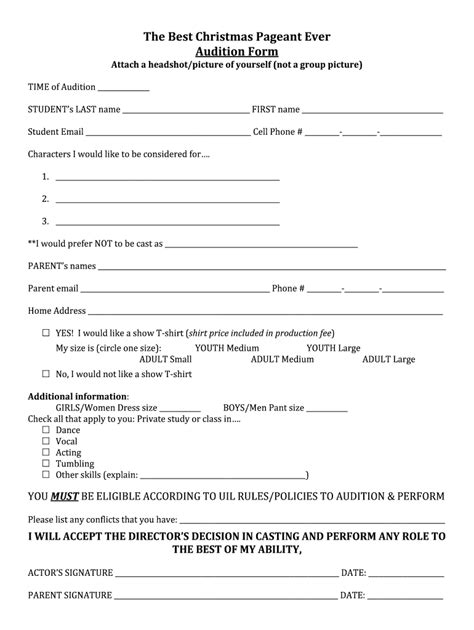 Audition Form Fill Online Printable Fillable Blank Pdffiller