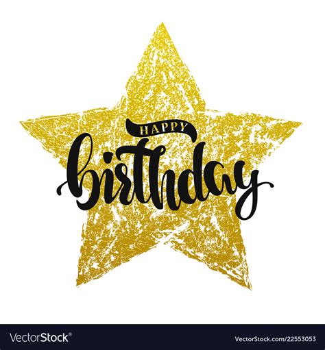 Happy Birthday Lettering On Gold Star Royalty Free Vector