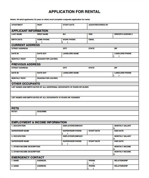 Pdf Printable Rental Application Form Printable Forms Free Online