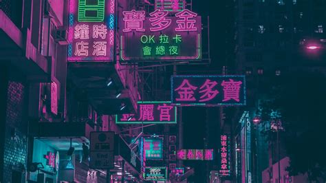 Hong Kong S Urban Night Shop Signs Neon Lights Buildings 4k Wallpaper
