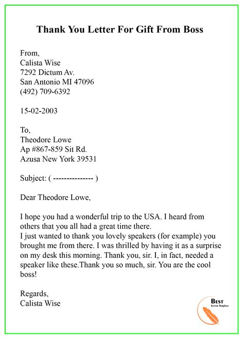 Thank You Letter Template For T Sample And Examples