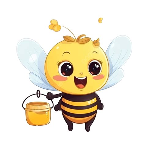 Cartoon Cute Bee Carrying Honey Pot With Dripping Honey Bee Big Eyes