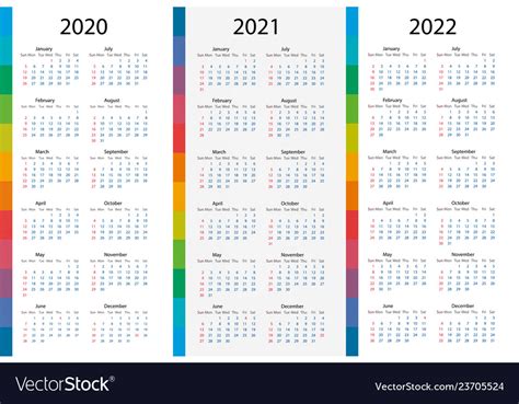 Calendar Template Set For 2020 2021 2022 Years Vector Image