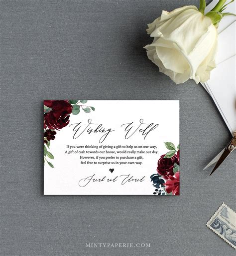 Wishing Well Card Editable Template Wedding Wishing Well Poem T