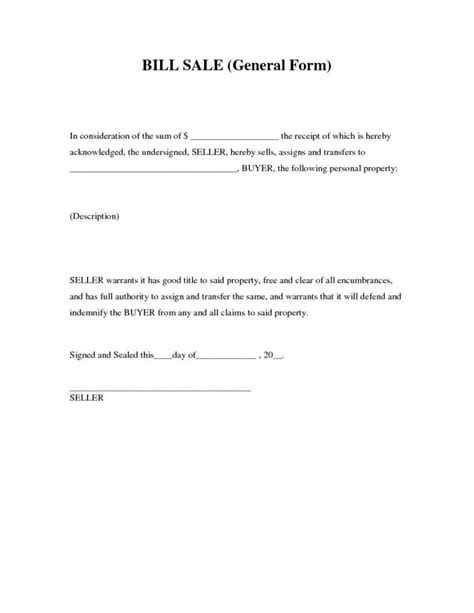 General Bill Of Sale Form Free Printable