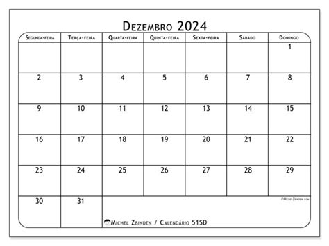 Calendário de décembre de para imprimir SD Michel Zbinden MO