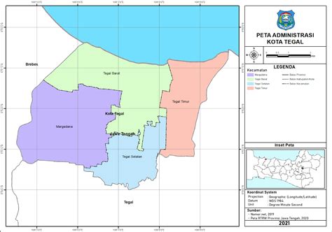 Peta Administrasi Kota Tegal Provinsi Jawa Tengah Neededthing